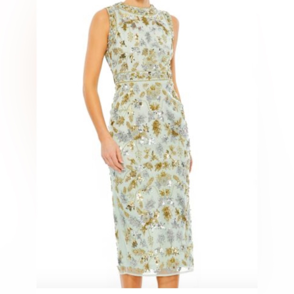 MacDuggal Floral Beadwork Jewel neck Dress with Gold and Silver Accents (10)